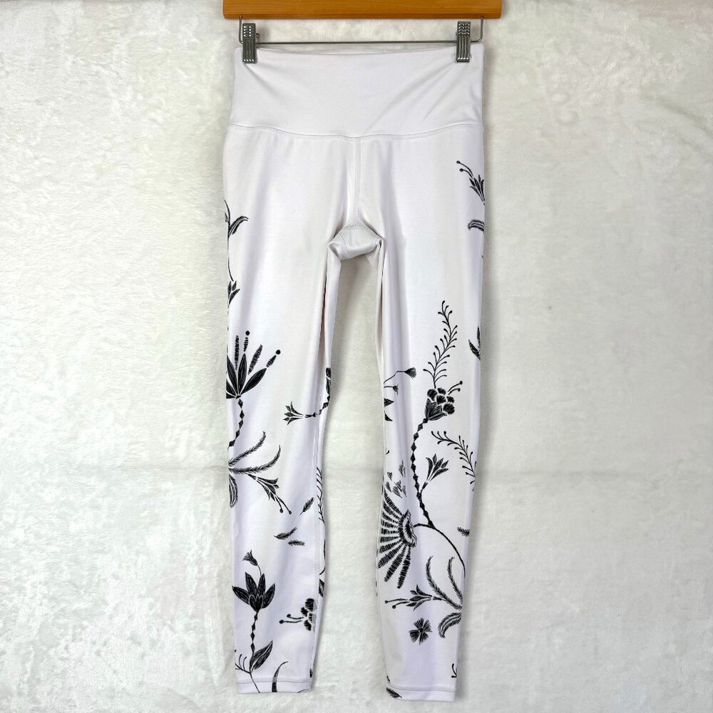Athleta Elation Wildflower Floral Sketch Print 7/8 Leggings Womens XS White